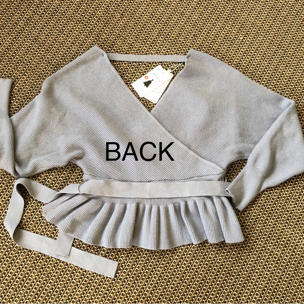 🔷NEW! Zesica Fall Wrap V-neck Long Batwing Sleeve Belted Waist Ruffle Sweater - Picture 11 of 11